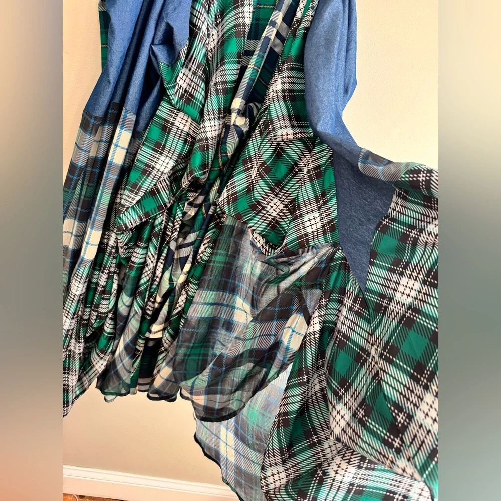 Kosmios Mixed Media Plaid & Denim Maxi Skirt large boho Lagenlook - Picture 2 of 8